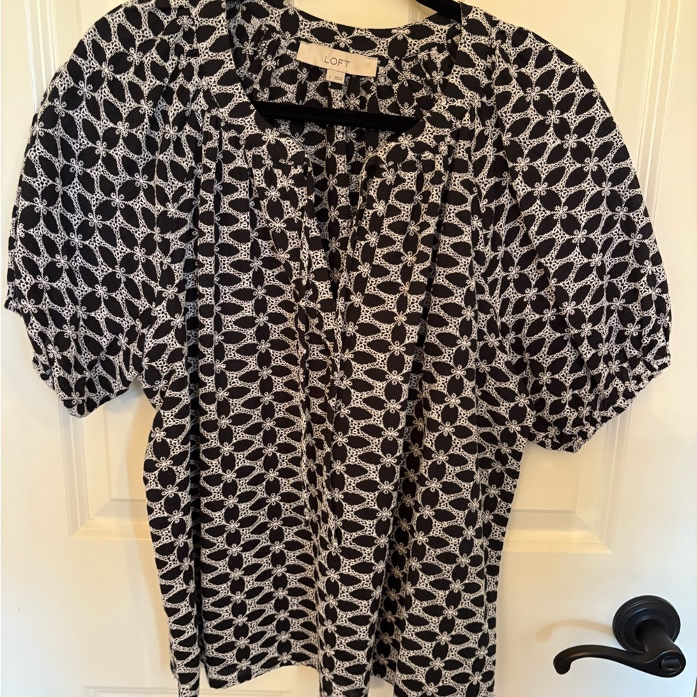 Loft black and white eyelet blouse
